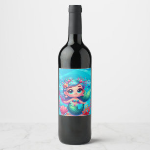 Cute underwater mermaid wine label