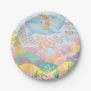 Cute Underwater Ocean Animals Watercolor Sea Life Paper Plates