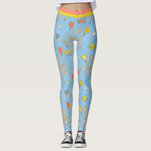 Cute underwater pickleball (small tile size) leggings (Front)