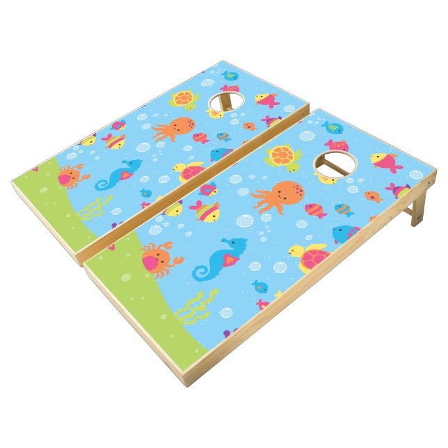 Cute Underwater Scene.ai Cornhole Set (Angled)