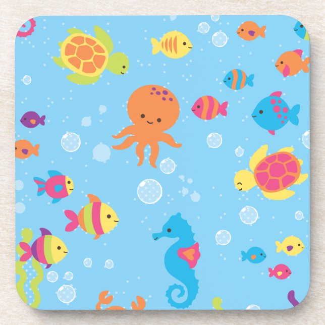 Cute Underwater Scene Beverage Coaster (Front)