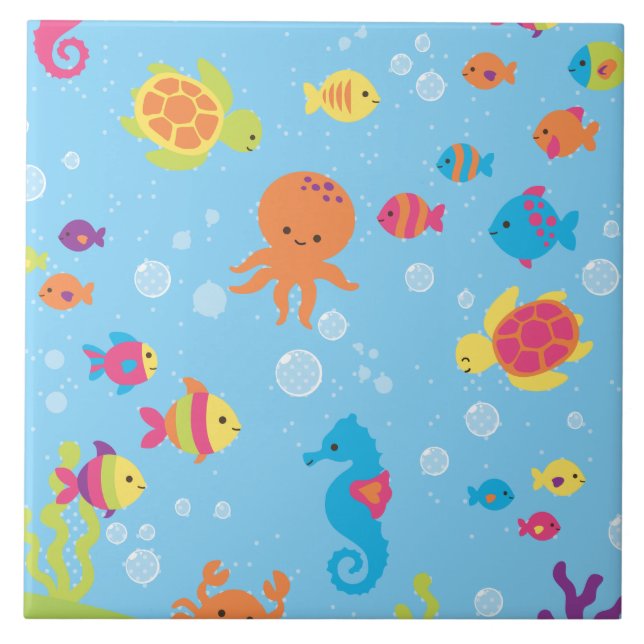 Cute Underwater Scene Ceramic Tile (Front)