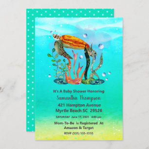 Cute Underwater Sea Turtle Baby Shower Invitation