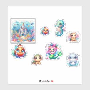 Cute Underwater Sticker Set – Mermaid, Castle, Sea
