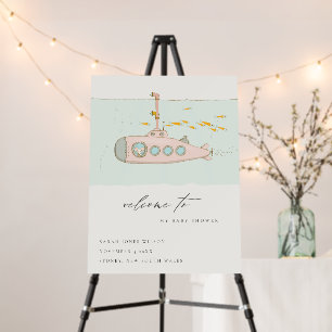 Cute Underwater Submarine Blue Baby Shower Welcome Foam Board