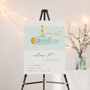 Cute Underwater Submarine Blue Baby Shower Welcome Foam Board