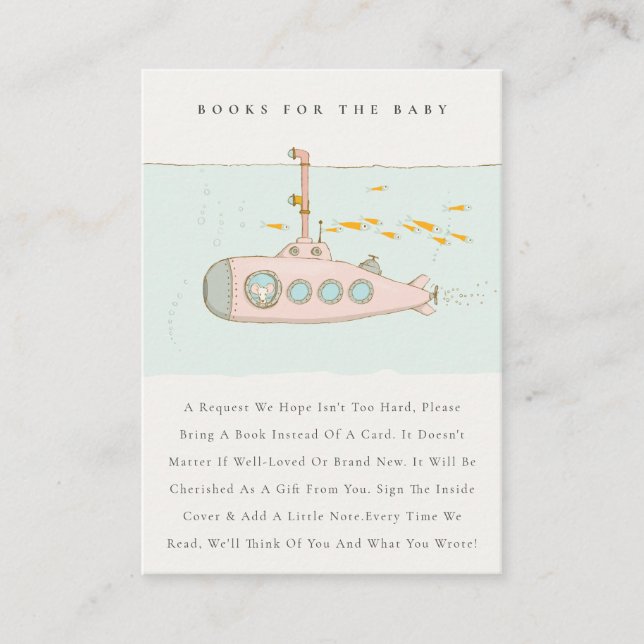 Cute Underwater Submarine Books For Baby Shower Enclosure Card (Front)