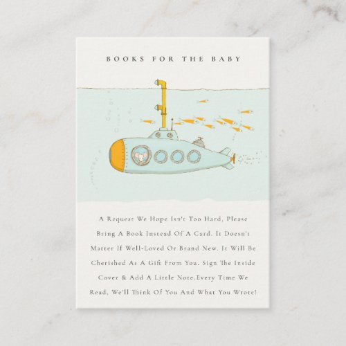 Cute Underwater Submarine Books For Baby Shower  Enclosure Card