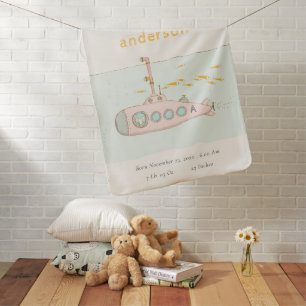 Cute Underwater Submarine Monogram Baby Blanket