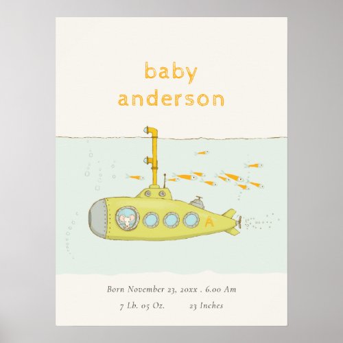 Cute Underwater Submarine Monogram Baby Poster