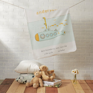 Cute Underwater Submarine Monogram Baby Stat  Baby Blanket