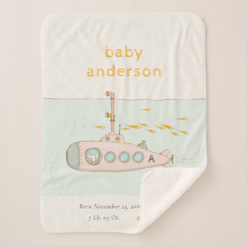 Cute Underwater Submarine Monogram Baby Stat Sherpa Blanket
