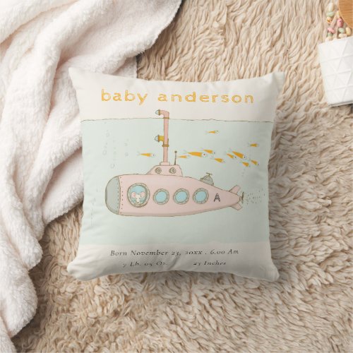 Cute Underwater Submarine Monogram Baby Stat  Throw Pillow