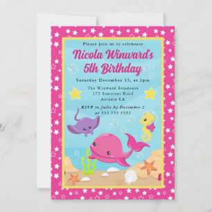 Cute Underwater Whale Kids Birthday Invitation