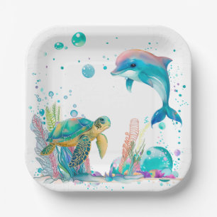 Cute underwater white paper plates