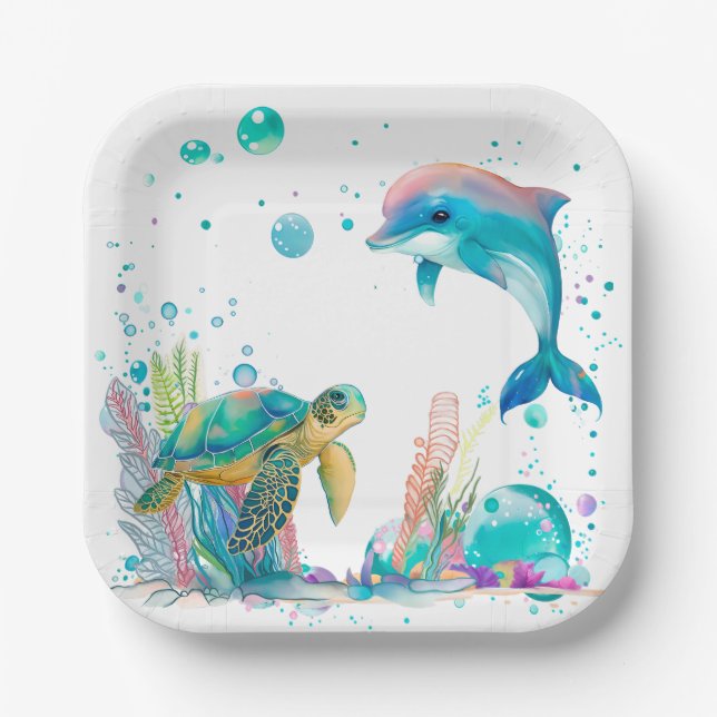 Cute underwater white paper plates (Front)