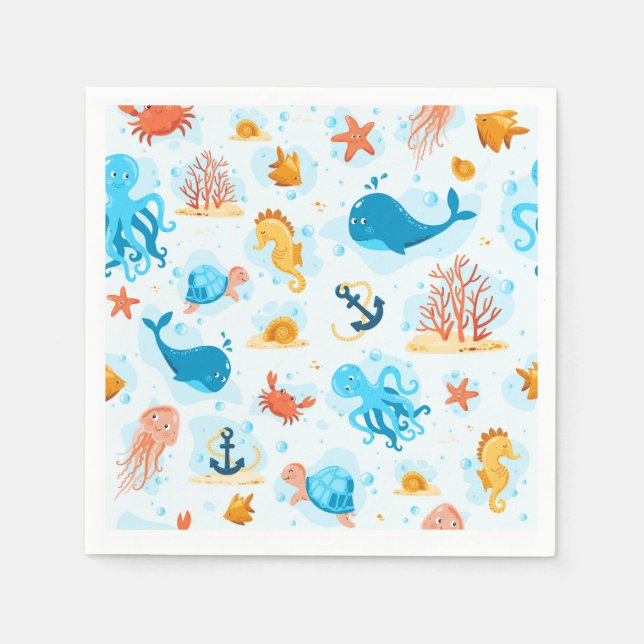 Cute underwater world. Aquatic. Ocean life Napkins (Front)