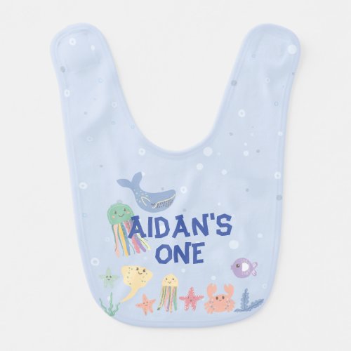 Cute Underwater World First Birthday Baby Bib