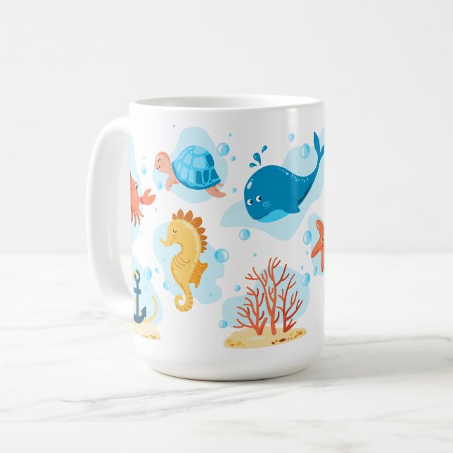 Cute underwater world. Ocean life Coffee Mug (Front Left)