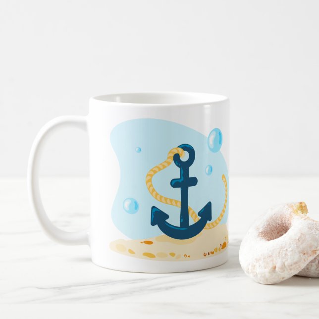Cute underwater world. Ocean life. Nautical Anchor Coffee Mug (With Donut)