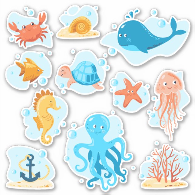 Cute underwater world. Ocean life Sticker (Front)