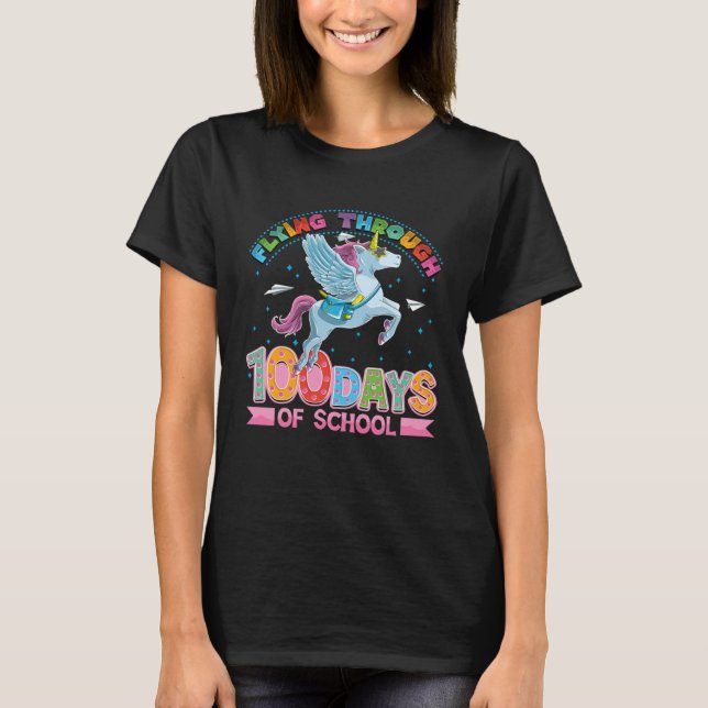 Cute unicorn 100 days of school girls T-Shirt (Front)