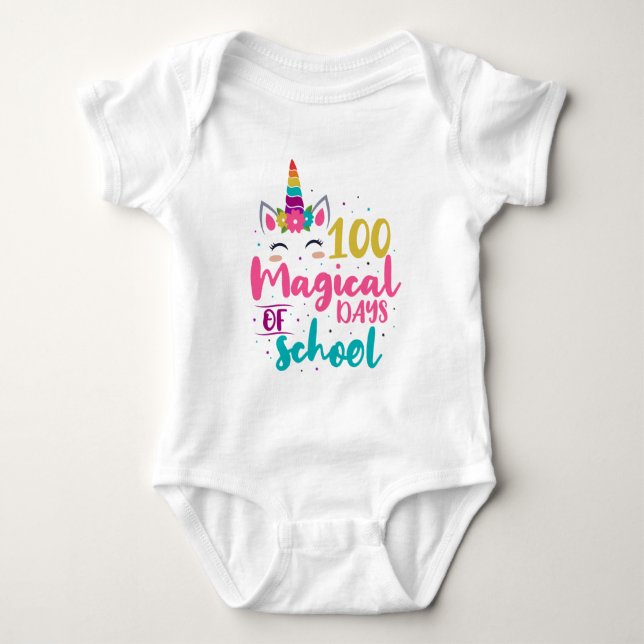 Cute Unicorn 100 Magical Days Of School Baby Bodysuit (Front)