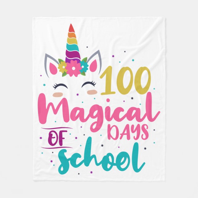 Cute Unicorn 100 Magical Days Of School Fleece Blanket (Front)