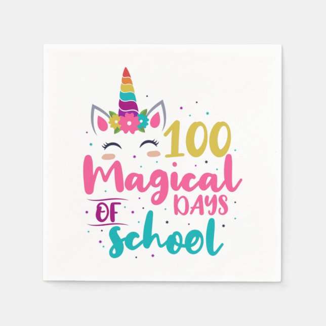 Cute Unicorn 100 Magical Days Of School Napkins (Front)