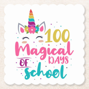 Cute Unicorn 100 Magical Days Of School Paper Coaster