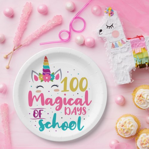 Cute Unicorn 100 Magical Days Of School Paper Plates