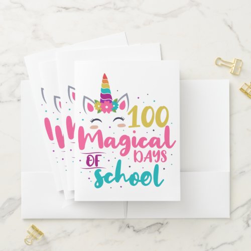Cute Unicorn 100 Magical Days Of School Pocket Folder