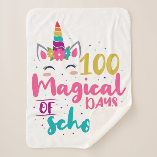 Cute Unicorn 100 Magical Days Of School Sherpa Blanket
