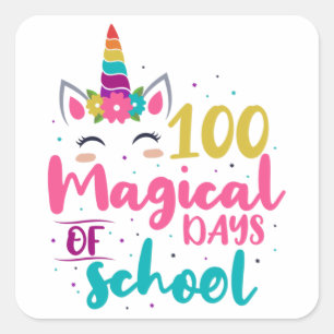 Cute Unicorn 100 Magical Days Of School Square Sticker