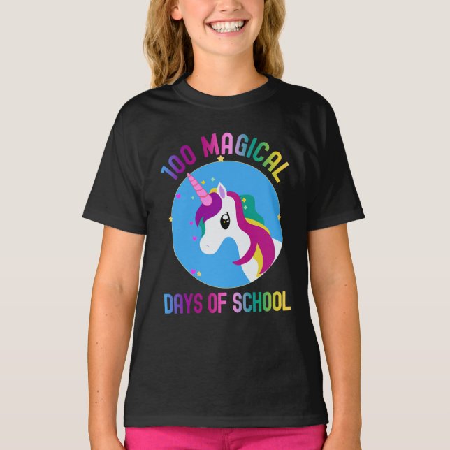 Cute Unicorn 100 Magical Days Of School  T-Shirt (Front)