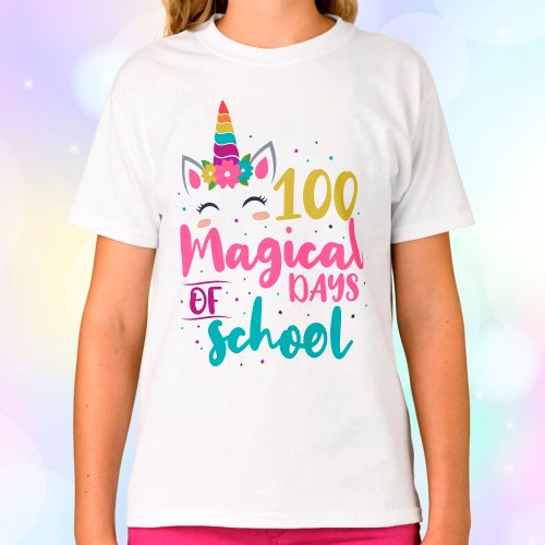 Cute Unicorn 100 Magical Days Of School T_Shirt