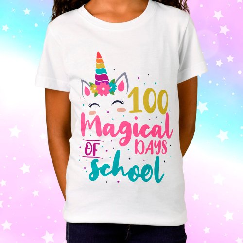 Cute Unicorn 100 Magical Days Of School T_Shirt