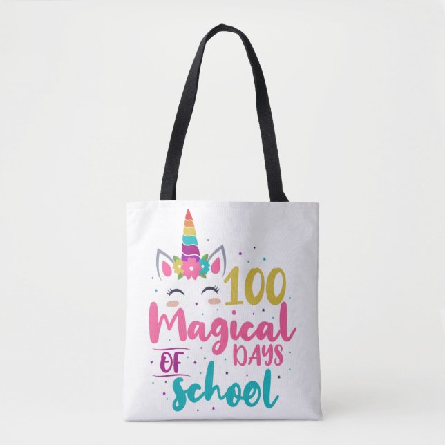Cute Unicorn 100 Magical Days Of School Tote Bag (Front)