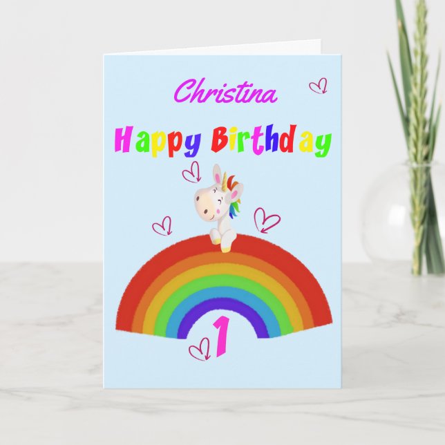 Cute Unicorn 1st Birthday Card (Front)