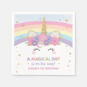 Cute Unicorn 1st Birthday Party Rainbow Serviettes Napkins
