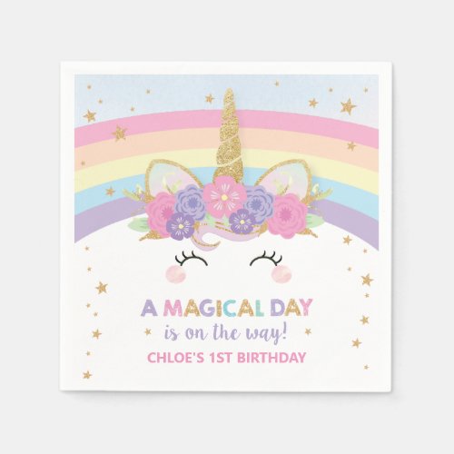 Cute Unicorn 1st Birthday Party Rainbow Serviettes Napkins