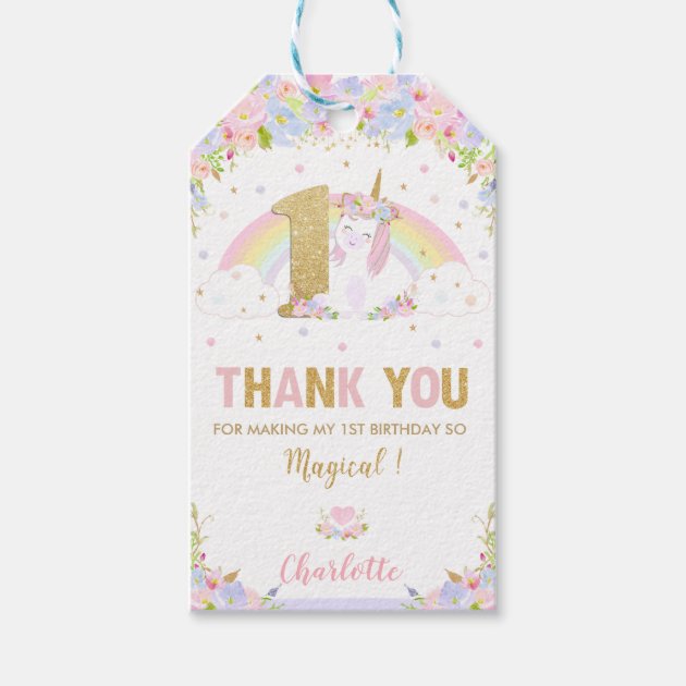 Cute Unicorn 1st Birthday Thank You Favor Swing Gift Tags Zazzle
