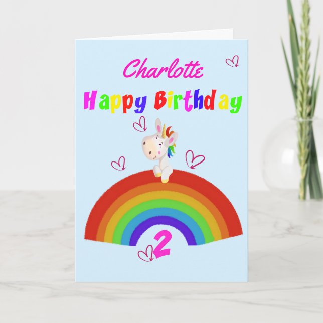 Cute Unicorn 2nd Birthday Card (Front)