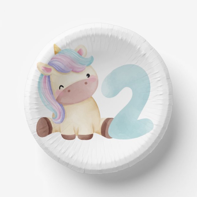 Cute unicorn 2nd Birthday  Paper Bowls (Front)