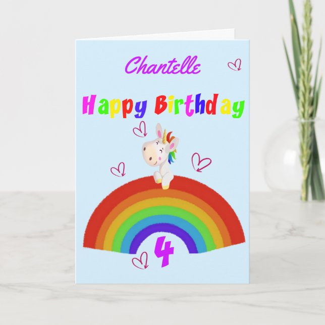 Cute Unicorn 4th Birthday Card (Front)