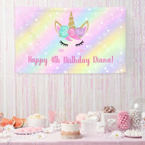 Cute unicorn 4th birthday girl banner