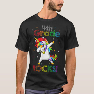 Cute Unicorn 4th Grade Rocks First Day Back To Sch T-Shirt