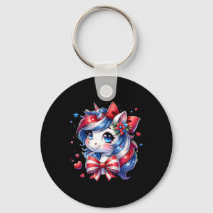 Cute Unicorn 4th Of July Girls Kids American Flag Keychain
