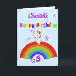 Cute Unicorn 5th Birthday Card<br><div class="desc">This is a cute unicorn 5th birthday card. This colorful 5th birthday card features a white unicorn sitting on a rainbow surrounded by hearts and colorful text. A cute design for a young girl who will be five years old with a love for unicorns . This card can be personalized...</div>