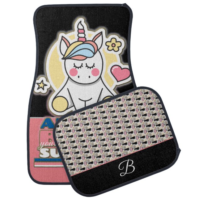 Cute Unicorn Add Initial Letter Custom Car Floor Mat (Set)
